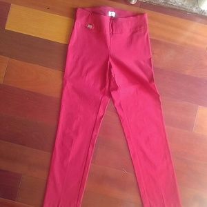 Red Ankle Length Stretch Pants